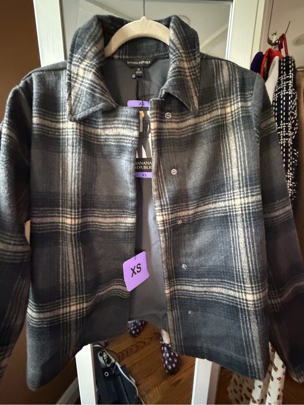 Banana Republic Gray Plaid Bomber Shirt-Jacket, XS, NWT